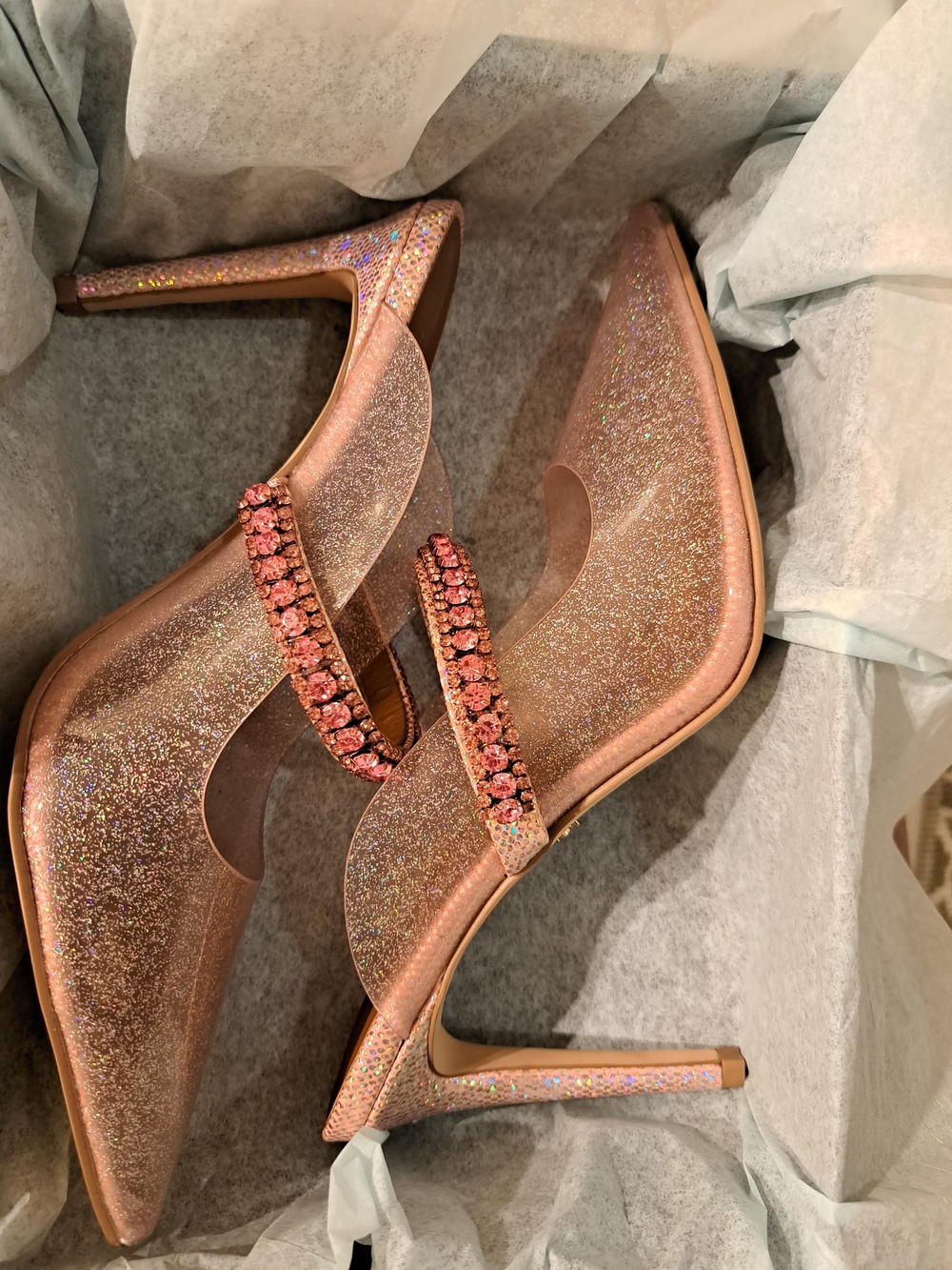 Kurt Geiger Pink Glitter Jewel-Embellished Mule Pumps - Picture 6 of 6